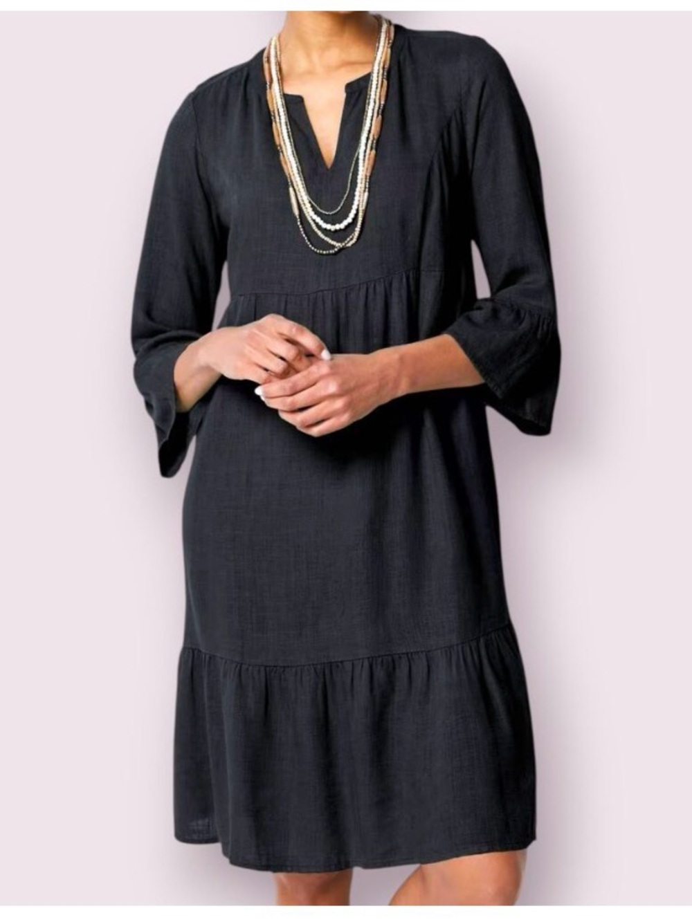 J Jill Black Jardin Notch-neck Tiered Shift Dress